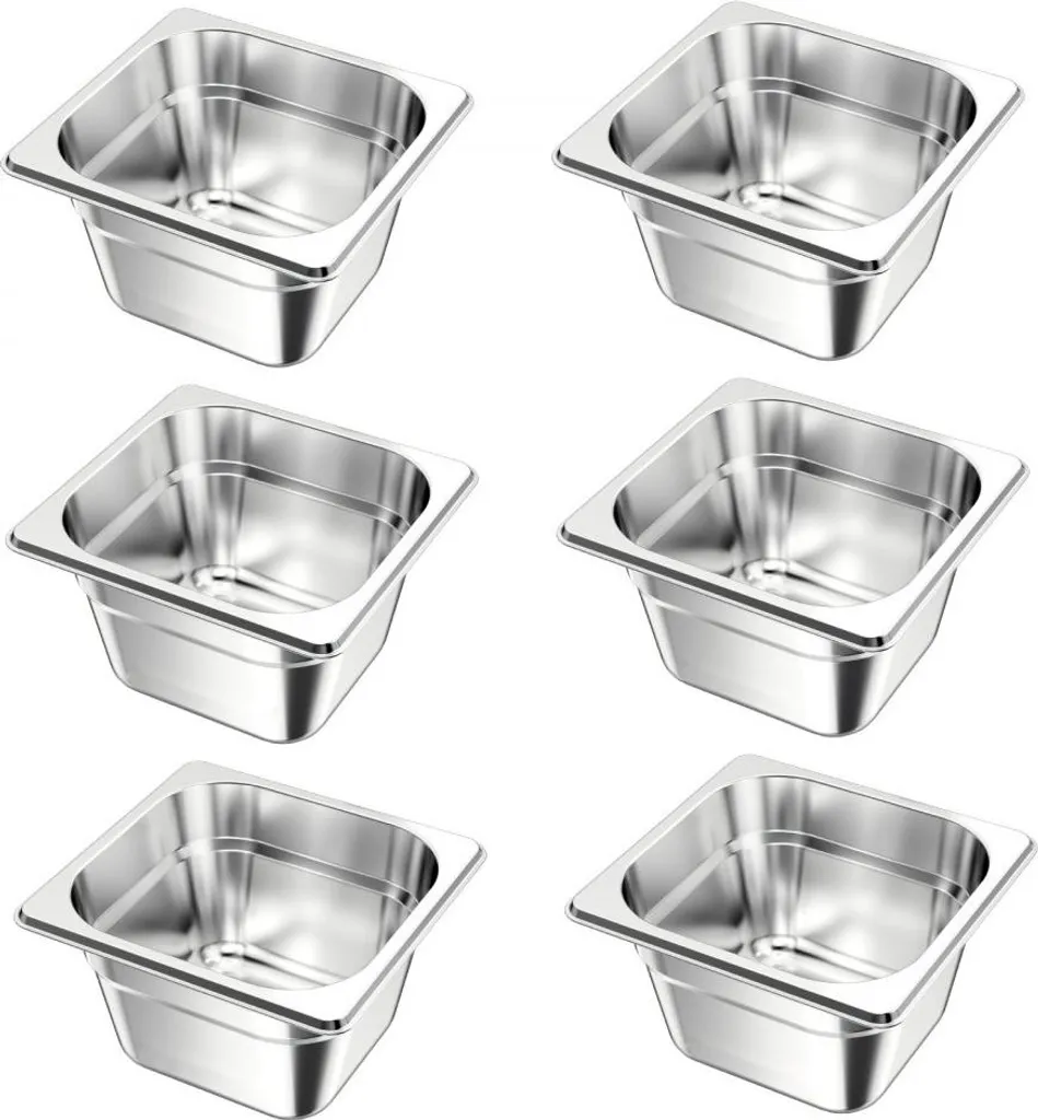 Set 6 Contenitori Catering Inox GN 1/6 - Profondità 100mm 1,7L