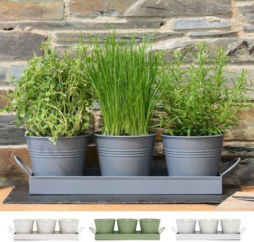 Pots à herbes en métal résistant gris charbon - Set de 3 unités