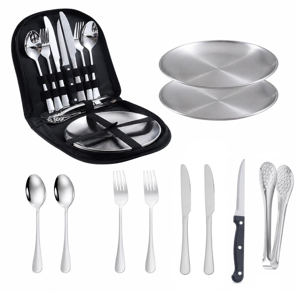Camping Geschirr Set 2 Personen, Edelstahl Besteck Set mit Produktbild 