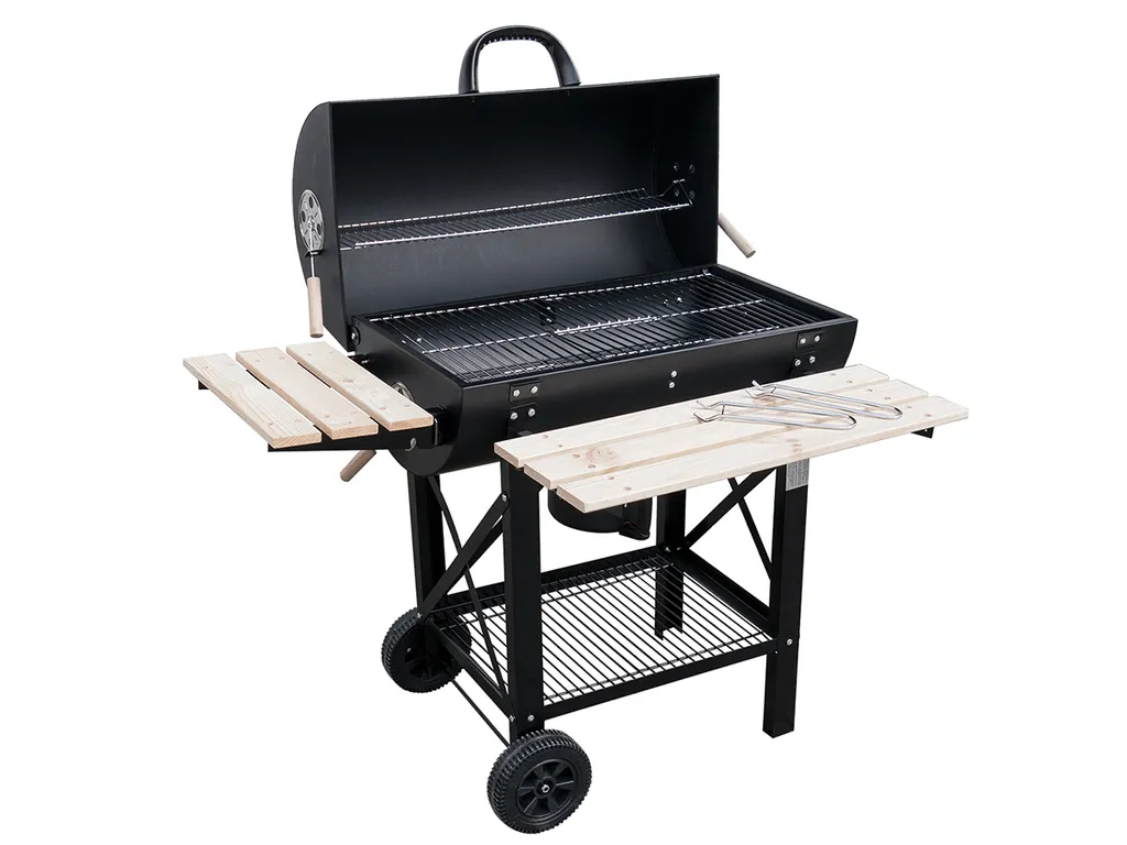 Barbecue roulant au charbon avec couvercle et étagères modèle Grill-Pro