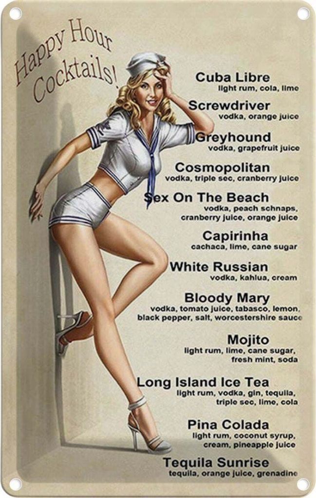 vianmo Blechschild 18x12 cm Pin Up Happy Hour Cocktails Mojito