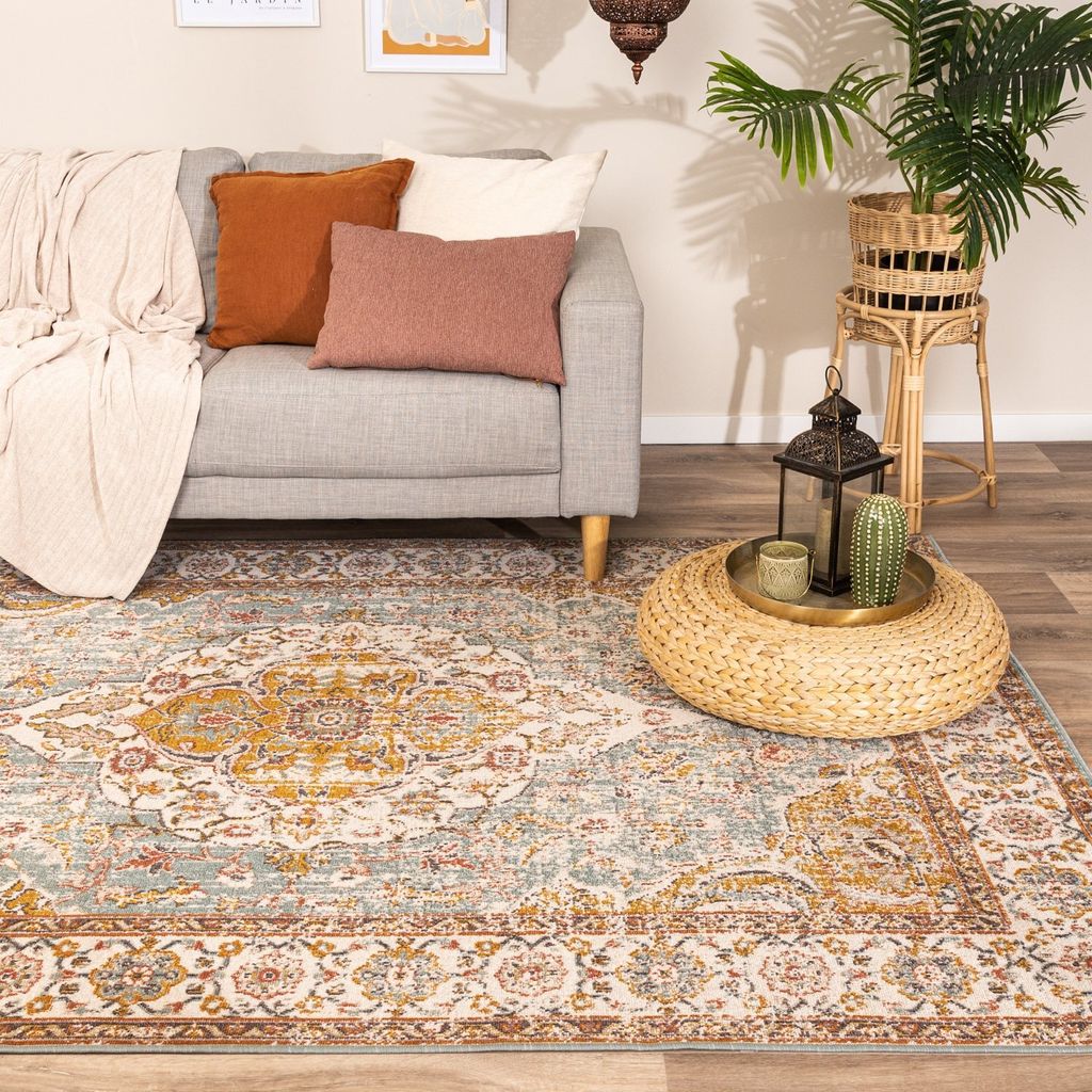 Vintage Teppich - Thirza Medaillon Hellblau Bunt - 240x330 cm - Wohnzimmer, Esszimmer, Schlafzimmer - FRAAI | Home & Living - Boho, Klassik, Ländl...