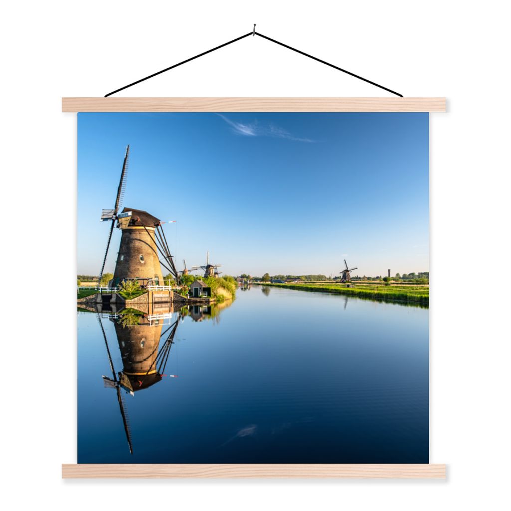 MuchoWow Textilposter Mühlen - Holland - Wasser 60x60 cm mit holzfarbenen Rahmen - Wanddekoration