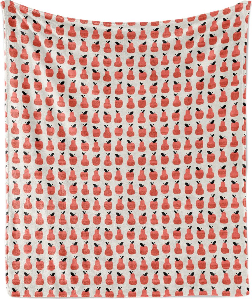 ABAKUHAUS Obst Weich Flanell Fleece Decke, Muster mit abstrakten Apple und Birnen mit Blättern, 175 x 230 cm, Coral Burnt Orange