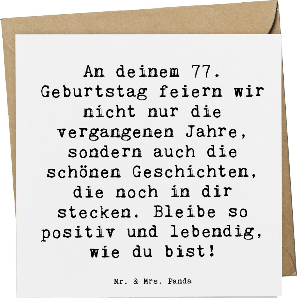 Mr. & Mrs. Panda Glückwunschkarte Spruch 77. Geburtstag Geschichten - Weiß - Geschenk, Klappkarte, Erinnerung, Geburtstagsgeschenk, schöne, Alte...