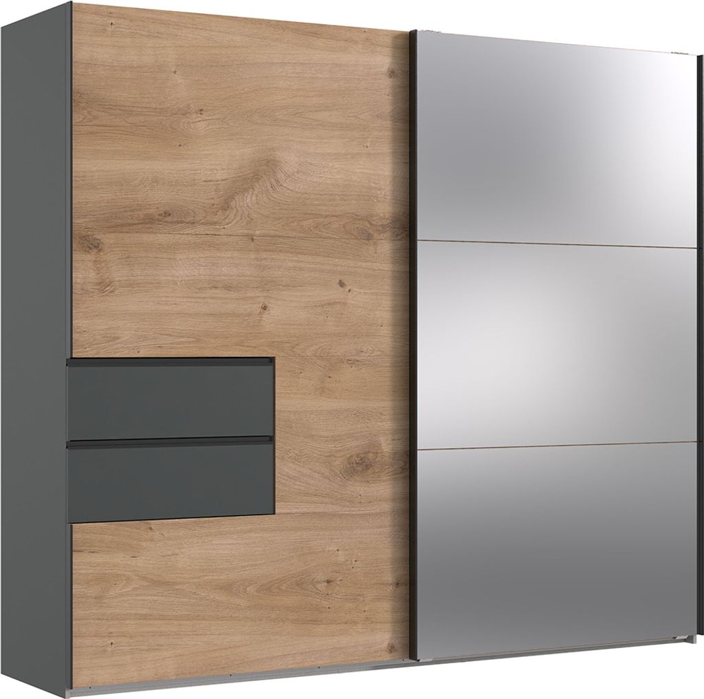 Kleiderschrank mit Spiegeltür, 250 cm breit, Eiche mit graphit PORTOFINO-43
