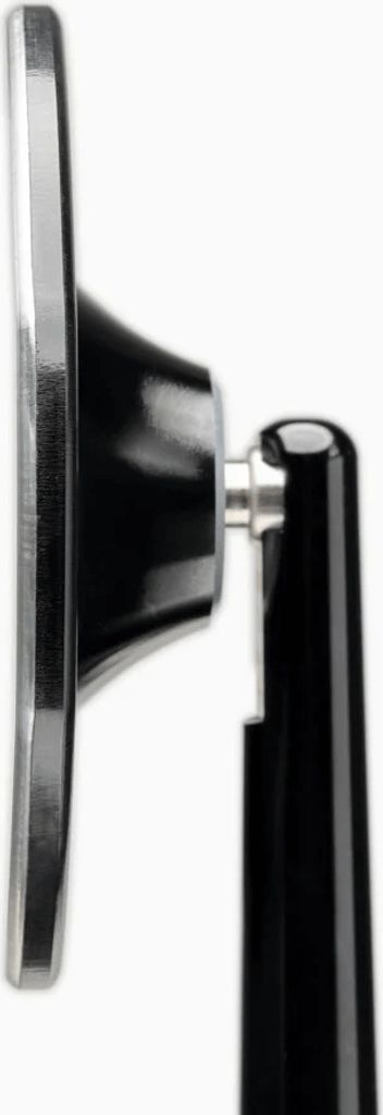 A side view of a motorcycle mirror.