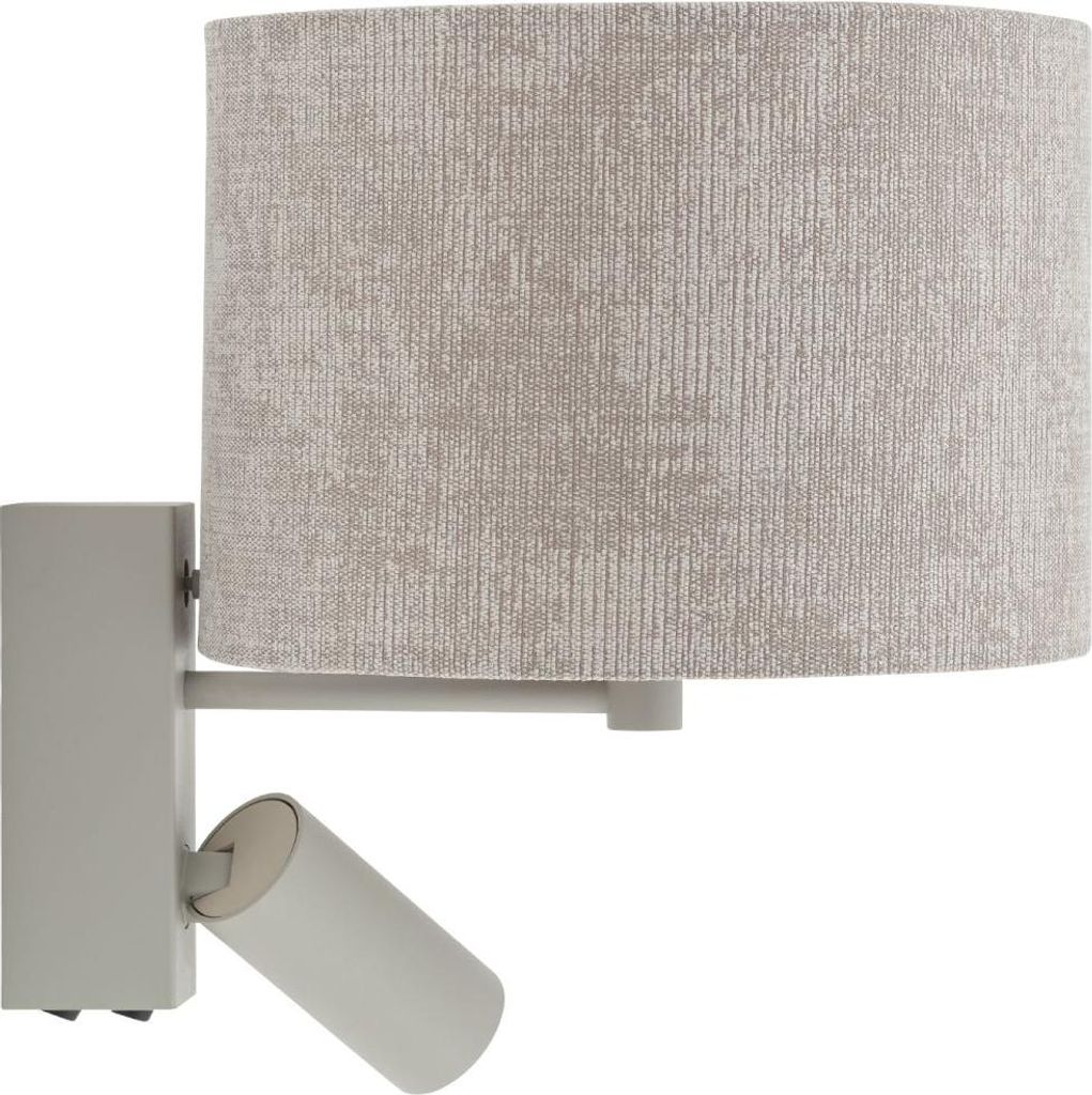 Wandleuchte mit Schalter Metall Stoff H: 30 cm Beige Seidengrau E27 2-flammig Modern