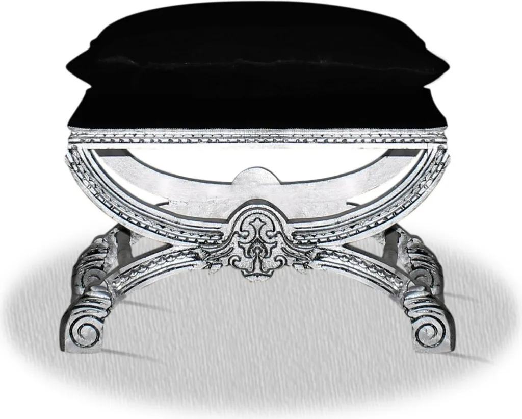 Tabouret baroque Casa Padrino Argenté et Noir - 60 x 40 x H. 50 cm