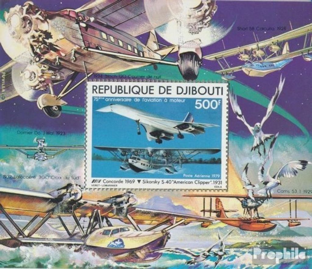 Briefmarken Dschibuti 1979 Mi Block8A postfrisch Jahrestag des 1. Motorfluges