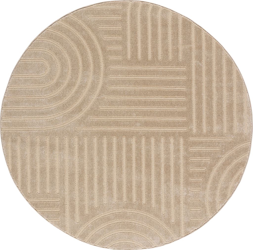 Kurzflor Teppich, Rund, Wohnzimmer, Boho Geometrisch -Beige - Ø120 cm (rund) - Moderner Superweicher Teppich