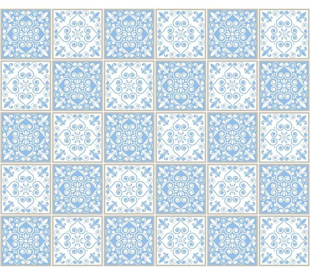 Selbstklebende Fliesenaufkleber für Küche und Bad – 30 Elvira Azulejos Zementfliesenaufkleber – 30 Aufkleber 20 x 20 cm
