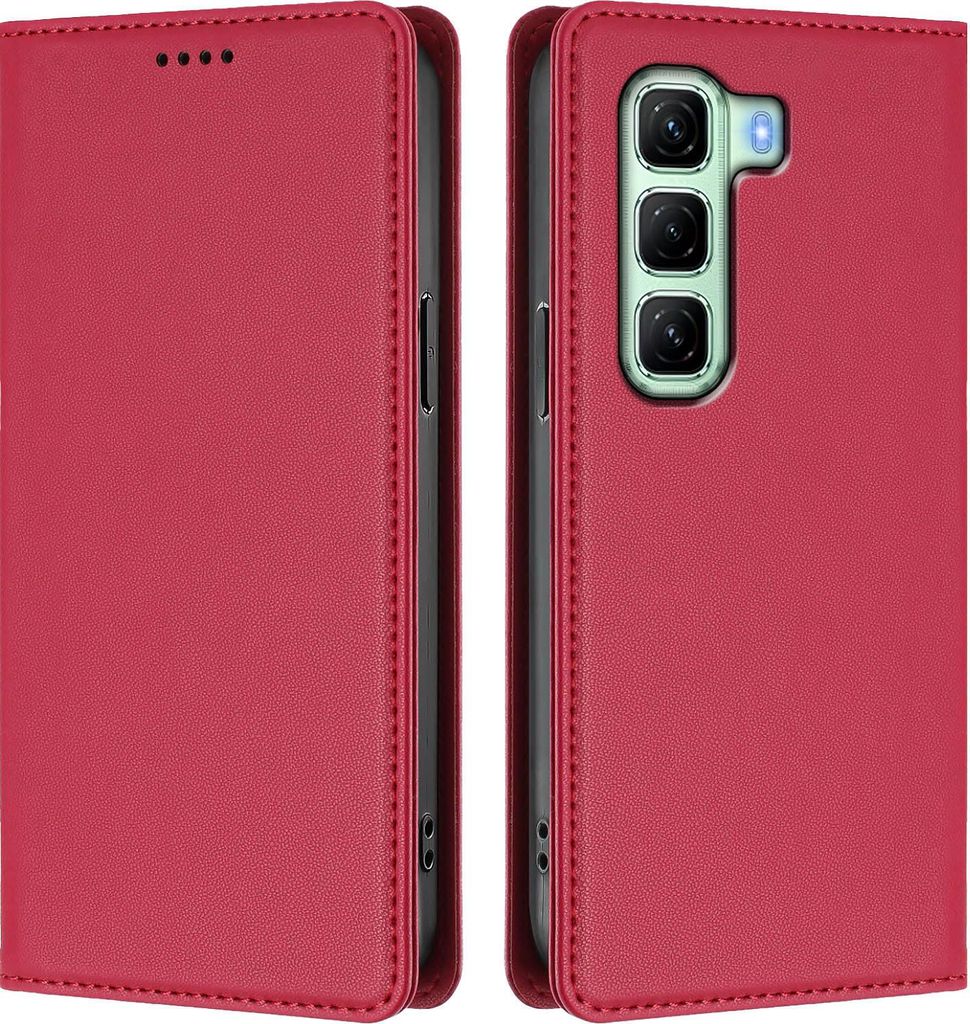 Handyhülle für Infinix Hot 50 5G, Kunstleder Klapphülle Stoßfeste Magnetische Hülle mit Ständer Rot