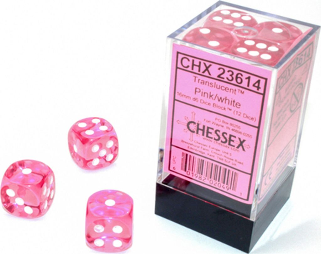Chessex Würfelset D6 rosa-weiß 16mm transparent 12 Stück