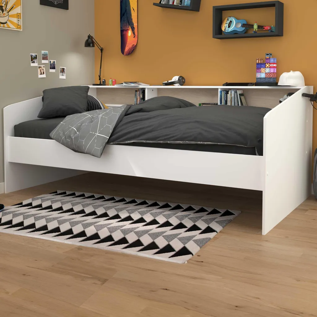Lit junior Sleep 90x200 cm blanc et chêne avec étagères intégrées - 2