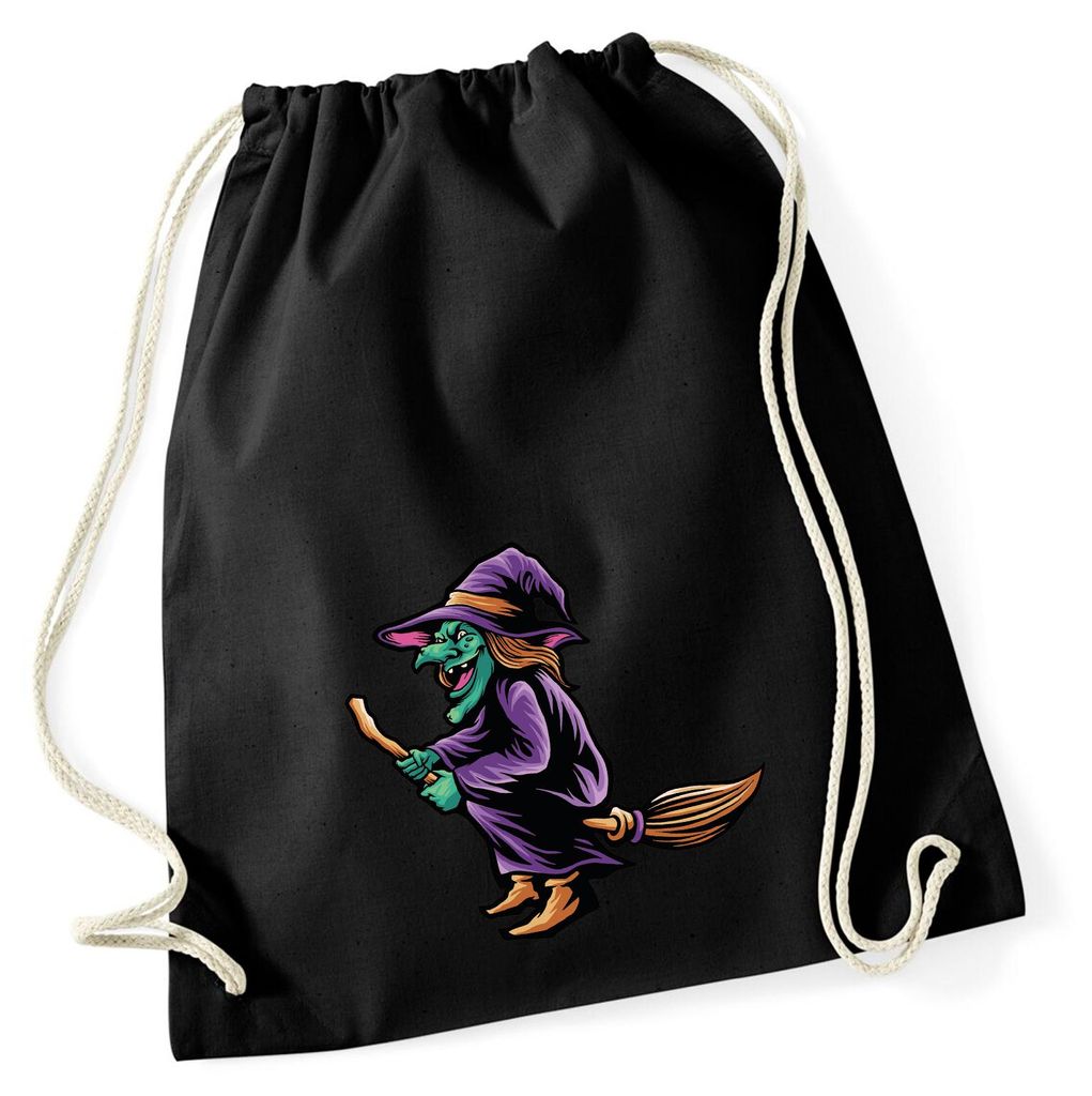 Huuraa Turnbeutel Hexe Halloween 12 Liter Black Baumwolle Rucksack Geschenkidee