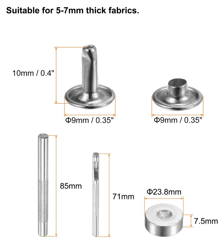 200 Sets 9mm x 10mm Leder Nieten, Metall Doppelkappe Nieten Tubular Runde Druckkn?pfe mit 3 Stš¹ck Werkzeugen fš¹r Handwerk Reparatur Dekoratio...