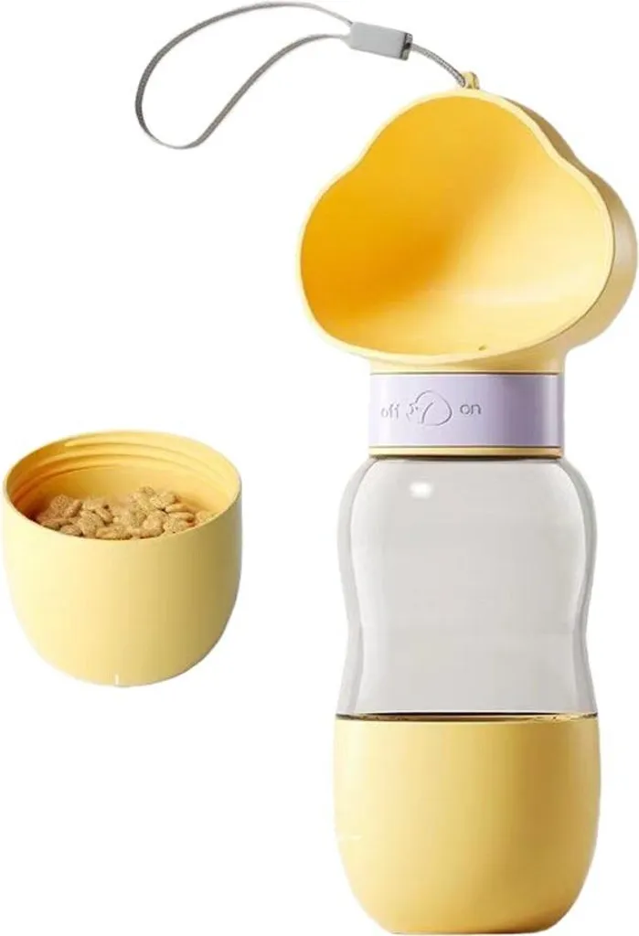INF Borracce Portatili per Cani con Contenitore Alimenti, 350ml+200ml, 2 in 1 Giallo