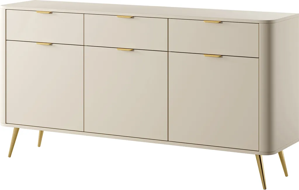 Buffet Selsey Oval avec trois tiroirs beige, buffet scandi 163,5 cm