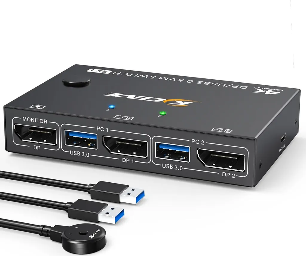 Commutateur USB 3.0 KVM DisplayPort 8K ESKEVE - Switch 2 PC vers 1 Écran