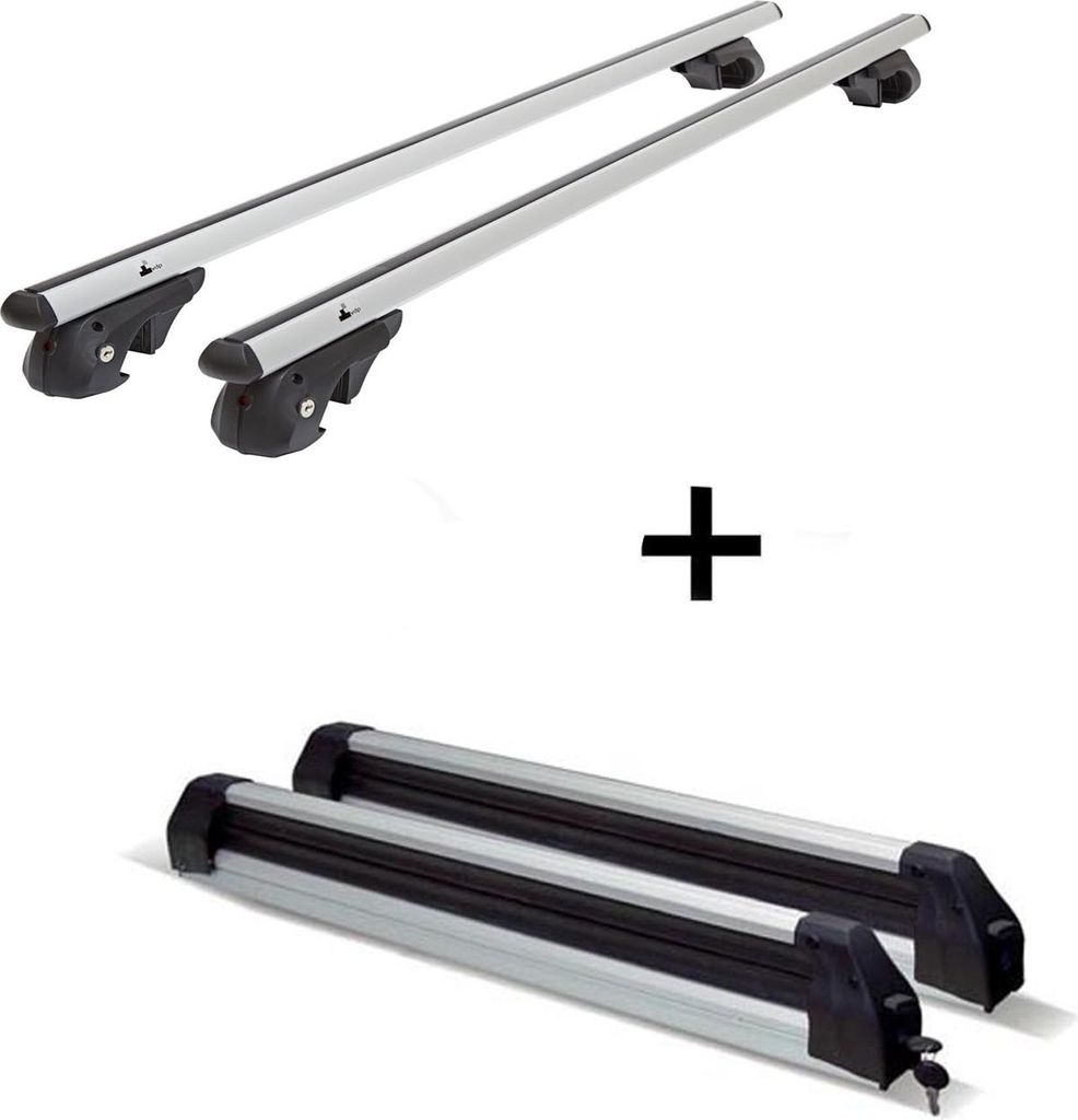 Relingträger VDP004 XL + Skiträger / Snowboardträger / Skihalter ausziehbar) kompatibel mit Dacia Logan Kombi/MCV ab '04