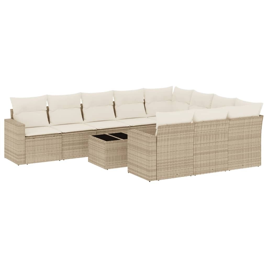 "2026 Aktion" 11-tlg. Garten-Lounge-Set - elegantes Design - Sitzgruppe/Gartengarnitur - mit Kissen Beige Poly Rattan - Terassenmöbel NeuMöbel733008