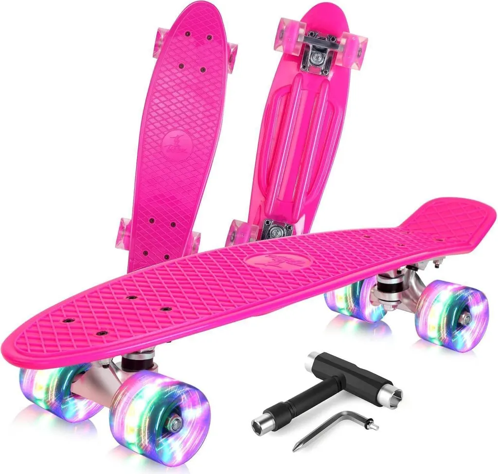 Mini Skate Cruiser de 22 pouces Rose avec Roues Lumineuses et Outillage