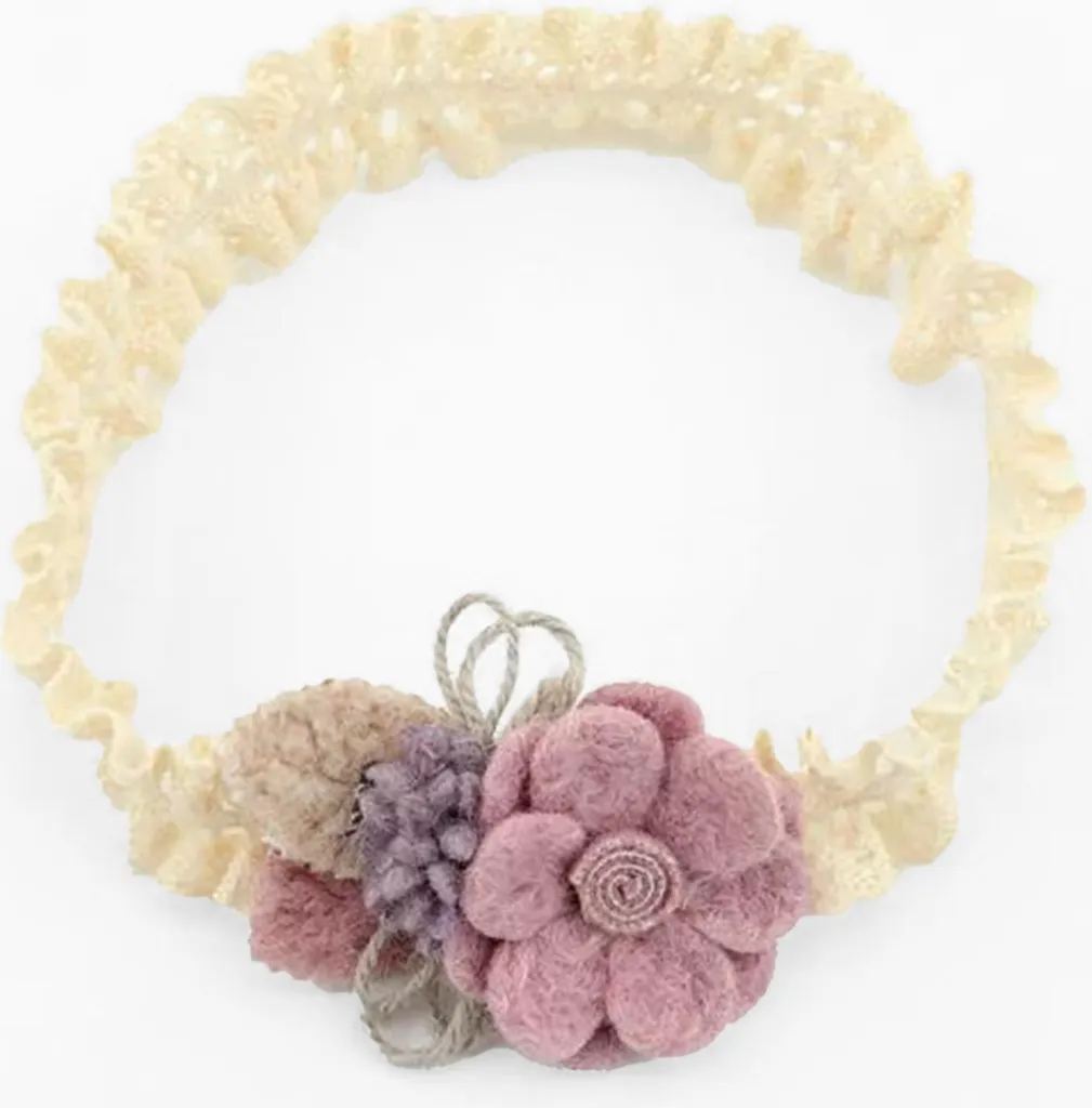 Cerchietto Capelli Viola Pizzo con Fiore | Accessorio Giorno e Sera