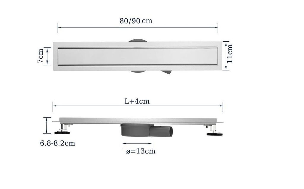 Duschrinne 80cm Edelstahl Bodenablauf - 360° Siphon Befliesbar Duschablauf Flach mit Geruchsstop Haarsieb Für Bad, Außenbereich