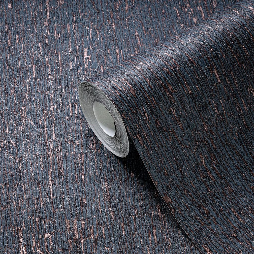Vlies Tapete Stein Optik Blau Kupfer – Strukturierte Metallic-Tapete modern livingwalls (KG-174776)