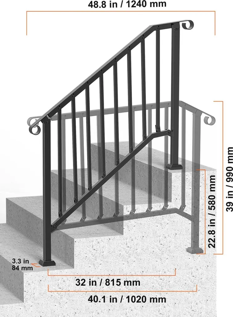 Garde-corps escalier extérieur réglable en acier robuste 3-4 marches
