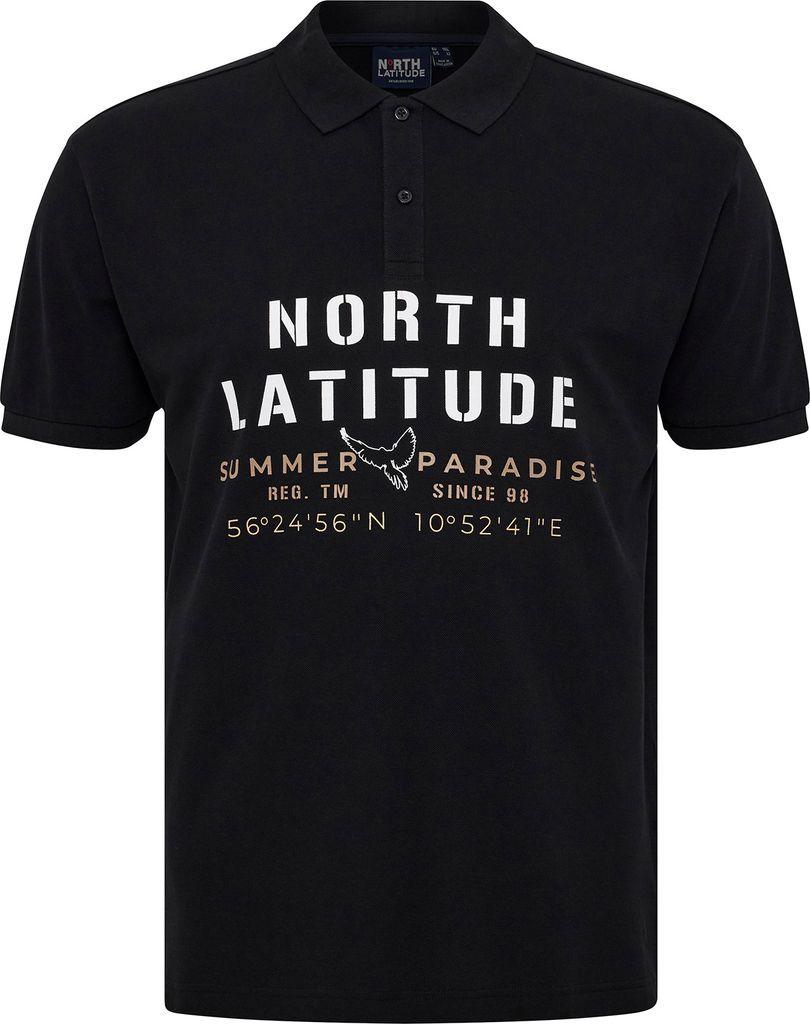 North Latitude Polo schwarz Logo-Frontprint XXL