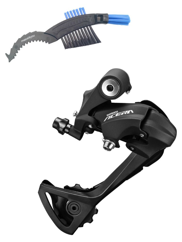 Shimano ACERA RD-T3000 Schaltwerk 9-fach Direktmontage schwarz inkl. maxxi4you Fahrrad Kettenbürste