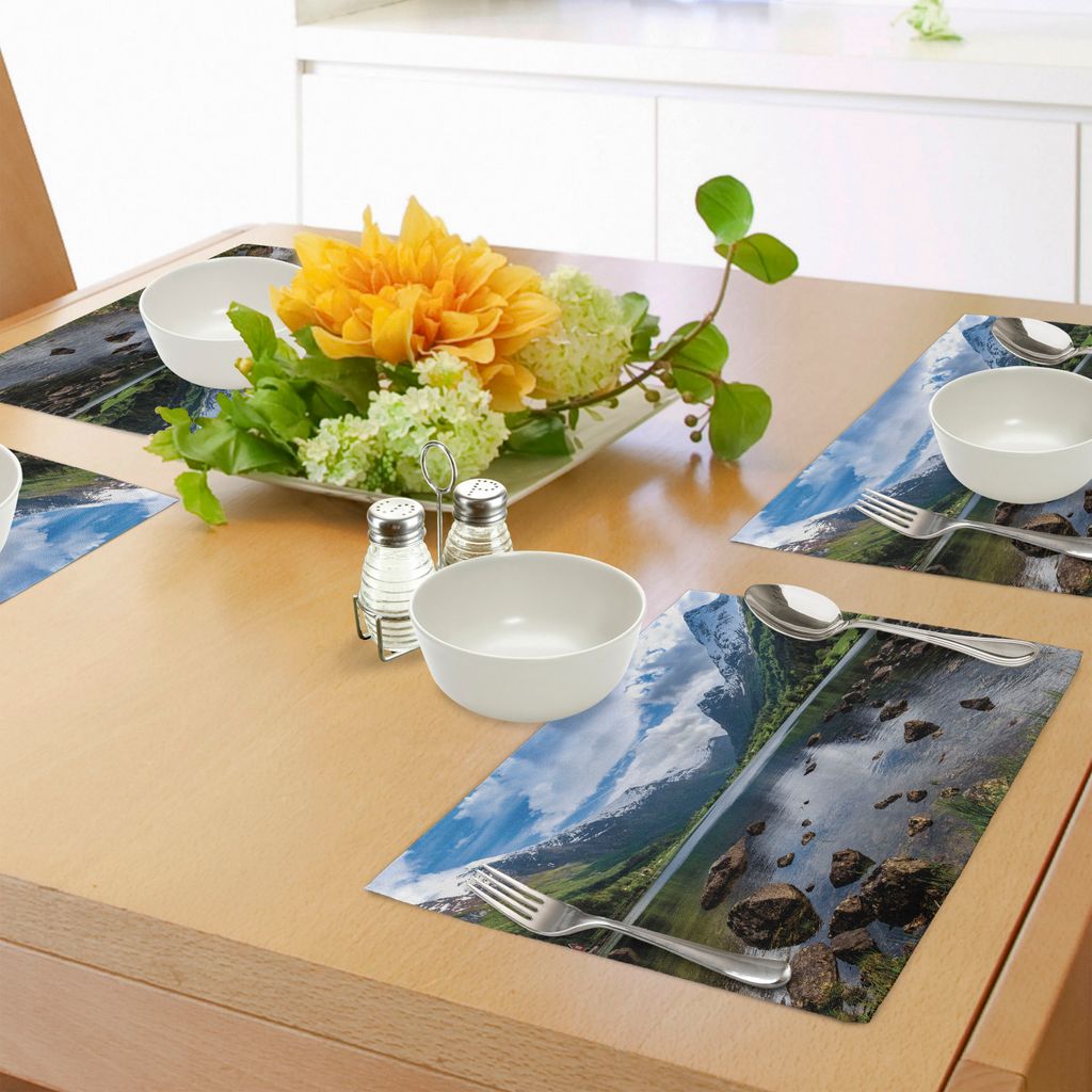 ABAKUHAUS Natur Platzmatten, Berge Fluss und Open Sky Natural Beauties Norwegen Fjorde nordische Landschaft, Tiscjdeco aus Farbfesten Stoff für da...
