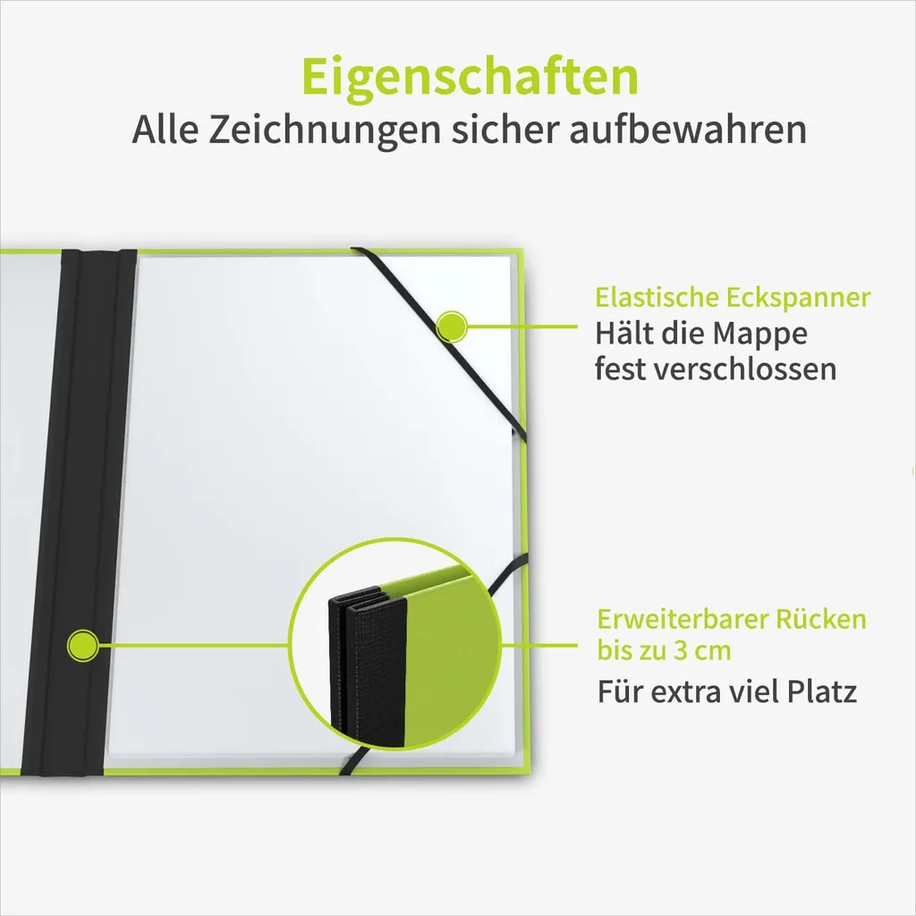 Classeur A3 Vert Anti-Pliure 32x45 cm : Solution Dos Extensible et Élastique - 3