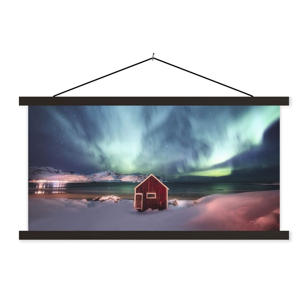 MuchoWow Textilposter Nordlichter - Himmel - Nacht 60x30 cm mit schwarzem Rahmen - Textilien