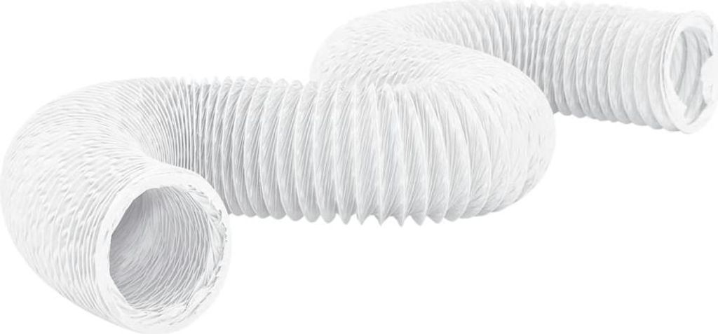 A flexible, white corrugated tube is shown on a white background.