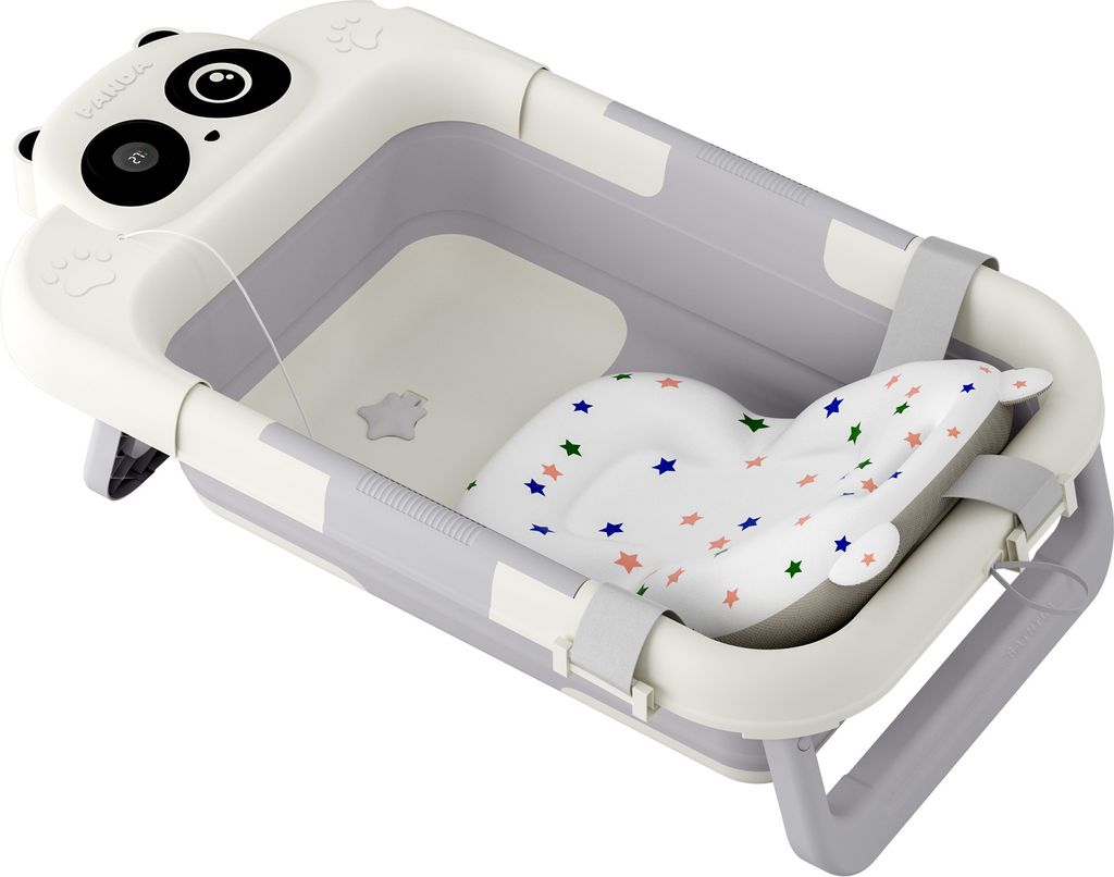 LARS360 Grau Reisebadewanne für Baby, Faltbare Babywanne mit Kissen, für Reisen und Zuhause, Bequeme und Platzsparende Baby Wanne, mit Touchscree...