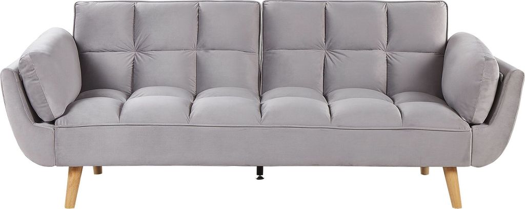 BELIANI Schlafsofa 3-Sitzer Samtstoff Hellgrau Produktbild 