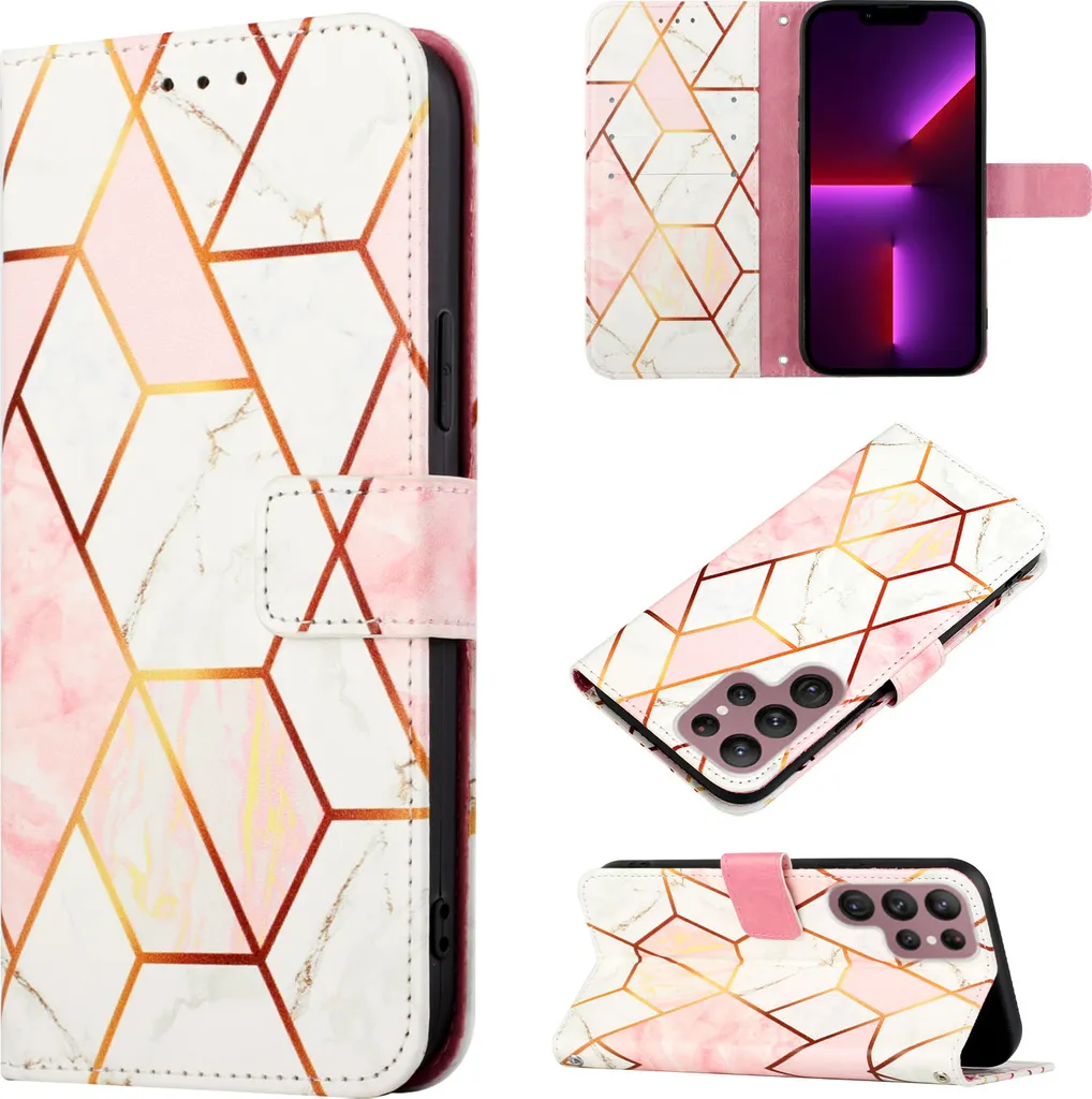 Custodia Portafoglio S23 Ultra - Test Resistenza Marmo Rosa/Bianco