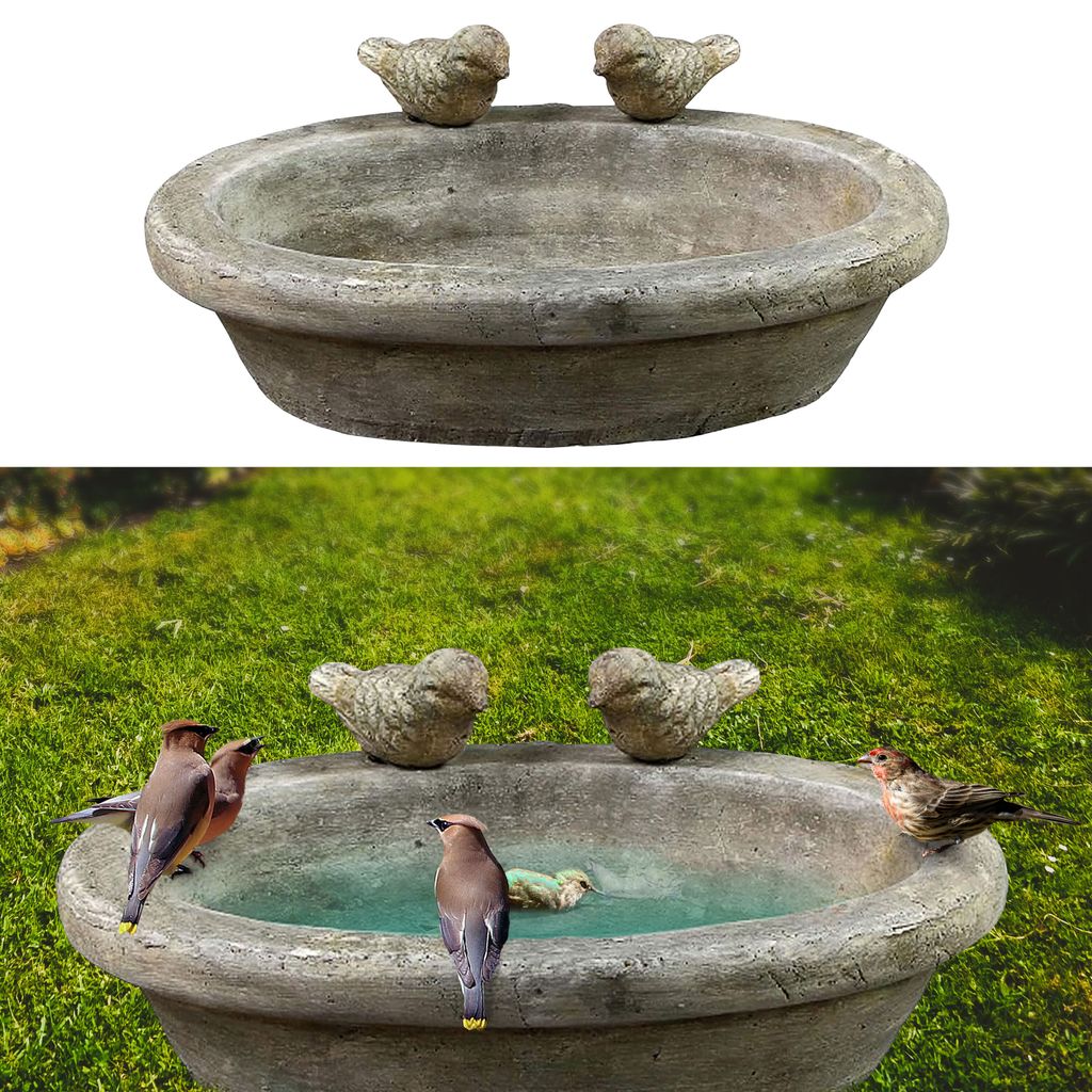 Vogeltränke mit zwei Vögeln Zement 27x20cm Wasserbecken Produktbild 