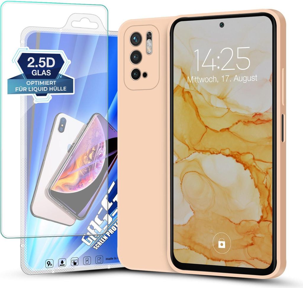 Hülle für Xiaomi Redmi Note 10 5G mit 9H Displayglas Displayschutz Plus Case Cover Bumper Silikon Softgrip Schutzhülle Farbe: Rosa