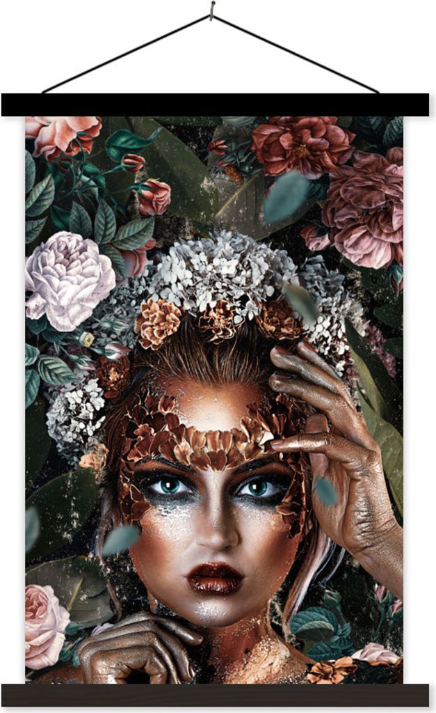 MuchoWow Textilposter Blumen - Frauen - Make-up 120x180 cm mit schwarzem Rahmen - Fotos