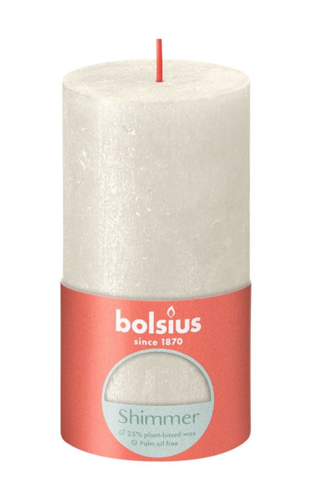 Bolsius Stumpenkerze Rustik Shimmer Elfenbein 13 cm Produktbild 