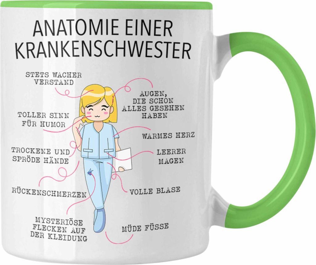 Trendation - Anatomie Krankenschwester Tasse Geschenk Lustige Geschenkidee Beste Krankenschwester Krankenhaus Ausbildung (Grün)