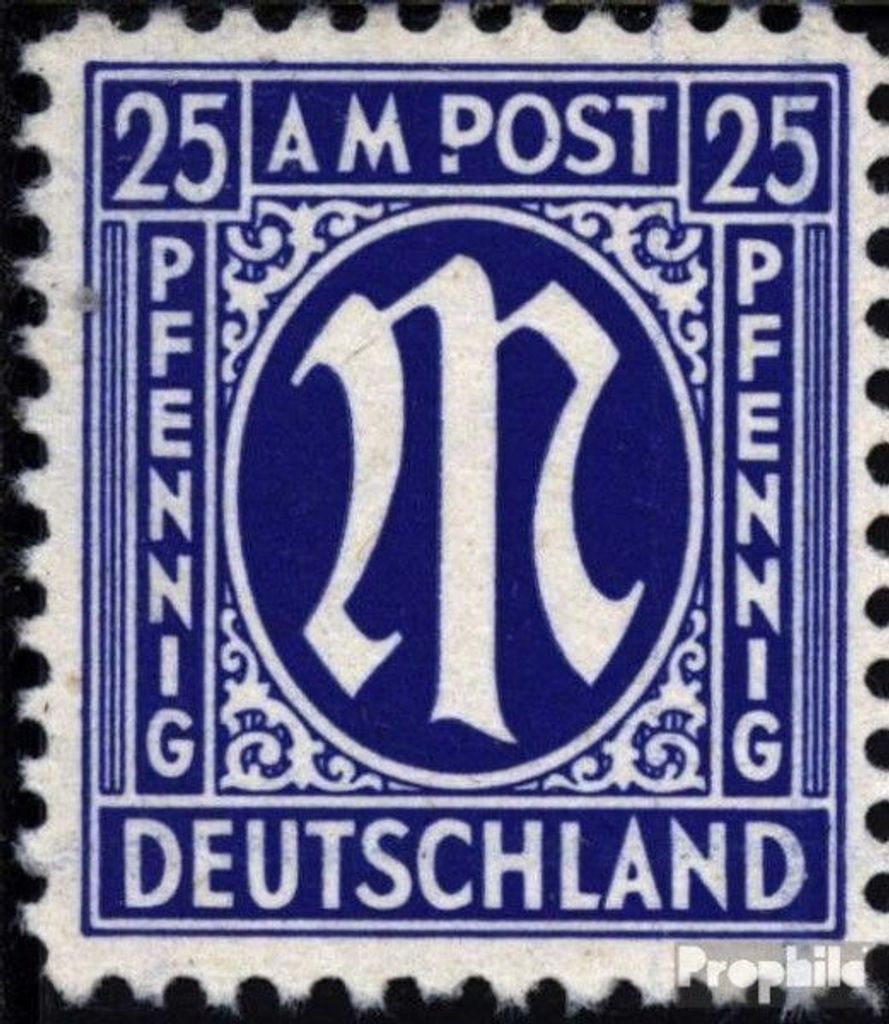 Briefmarken Bizone (Alliierte Besetzung) 1945 Mi 9I, gebrochenes P von POST (Feld 75) postfrisch AM-Post