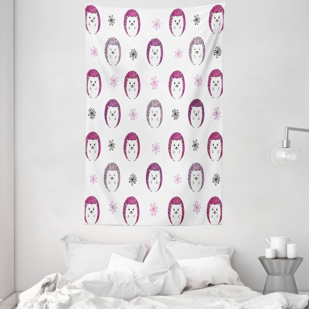 ABAKUHAUS Igel Wandteppich und Tagesdecke, Bunte Spiky Tier aus Weiches Mikrofaser Stoff Waschbar ohne Verblassen Digitaldruck, 140 x 230 cm, Rosa ...