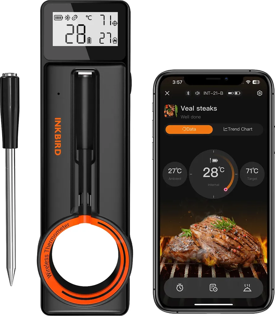 Thermomètre de cuisson connecté pour barbecue et fumoir inox