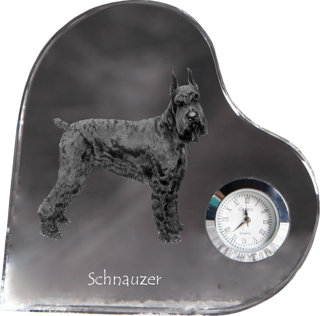 Schnauzer I - Kristalluhr mit einem Hundebild, Herzregal-Uhr, personalisierte Standuhr der Marke Art-Dog