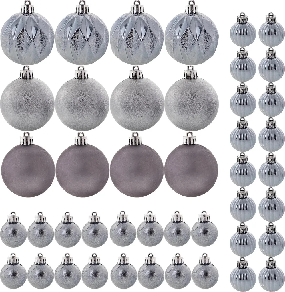 Lot de 44 Boules de Noël Incassables Argent et Or pour Sapin de Fête